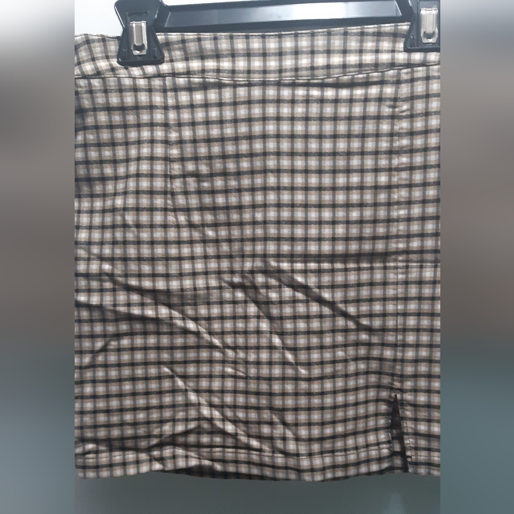 Size M Garage Black, Tan and White Gingham Mini Pencil Skirt With Slit On Side
